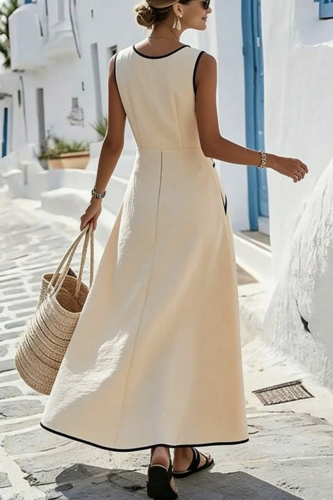 Elegantna duga letnja haljina sa kontrastnim crnim ivicama ANRIELA, Boja: ecru, IVET.RS - Nova Kolekcija