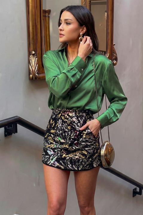 Ženska elegantna satenska košulja sa dugim rukavima AYANDA GREEN, Boja: zelena, IVET.RS - Nova Kolekcija