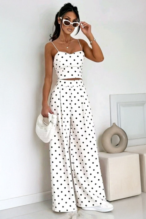 Ženski letnji komplet od pantalona i topa sa dezenom na tufne DANILITA WHITE, Boja: bela, IVET.RS - Nova Kolekcija