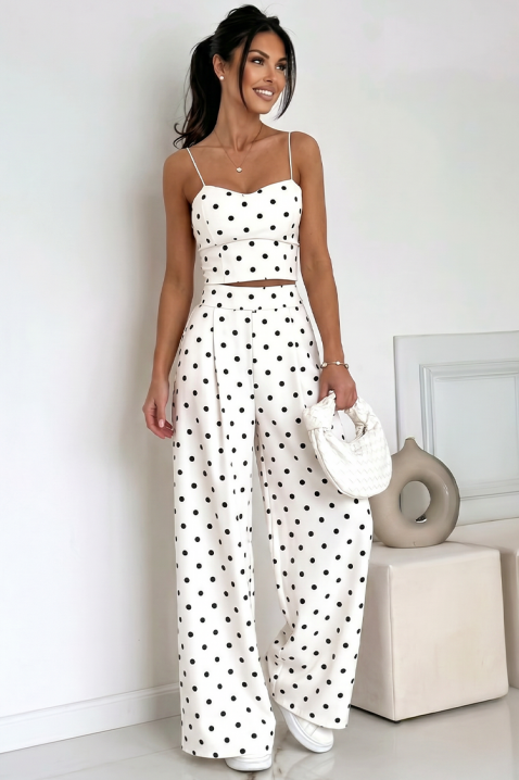 Ženski letnji komplet od pantalona i topa sa dezenom na tufne DANILITA WHITE, Boja: bela, IVET.RS - Nova Kolekcija