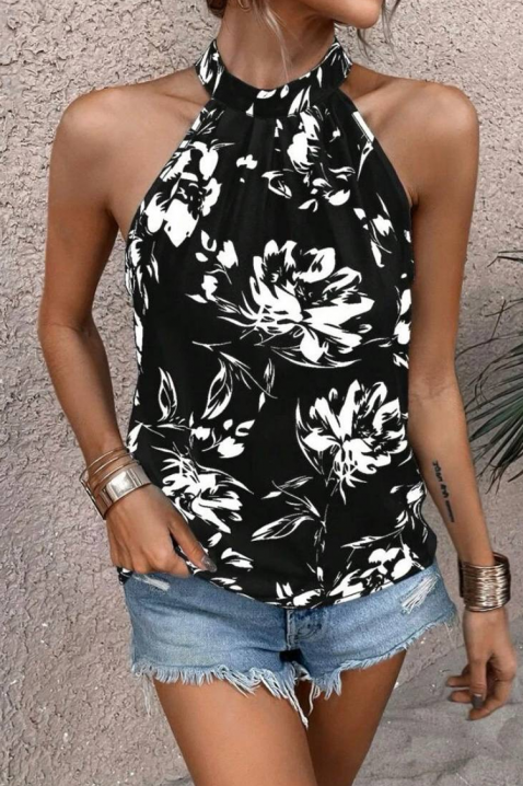 Ženski cvetni top sa dekolteom uz vrat i otvorenim ramenima DORVINA, Boja: crna i bela, IVET.RS - Nova Kolekcija