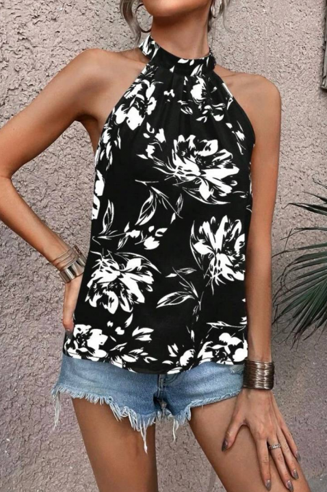 Ženski cvetni top sa dekolteom uz vrat i otvorenim ramenima DORVINA, Boja: crna i bela, IVET.RS - Nova Kolekcija