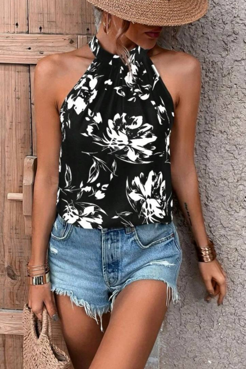 Ženski cvetni top sa dekolteom uz vrat i otvorenim ramenima DORVINA, Boja: crna i bela, IVET.RS - Nova Kolekcija