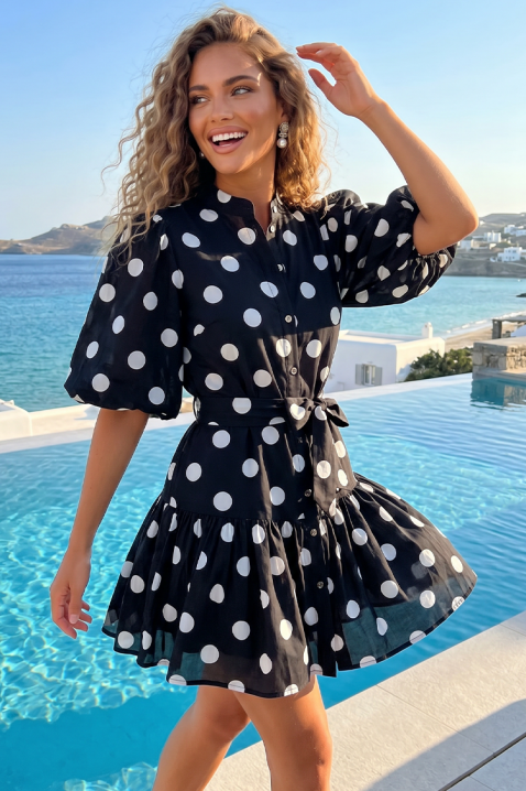 Haljina sa tufnastim dezenom i pufnastim rukavima SUNY BLACK, Boja: crna, IVET.RS - Nova Kolekcija