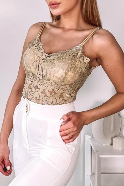 Elegantni ženski top od čipke sa finim bretelama i efektnim leđima CALVESA BEIGEIVET.RS - Nova Kolekcija