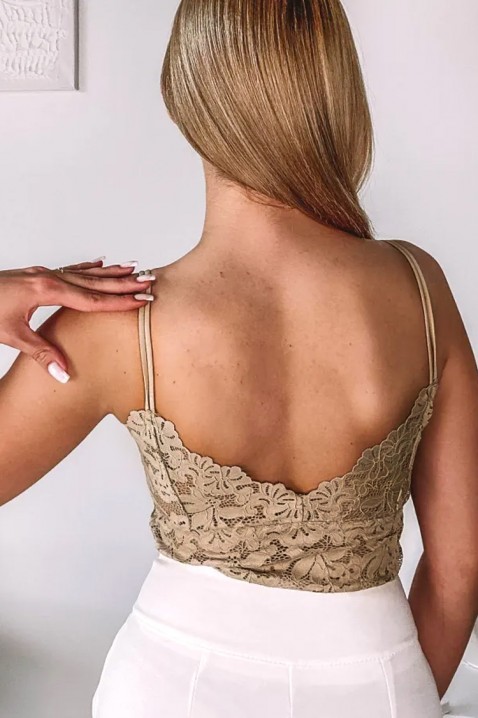 Elegantni ženski top od čipke sa finim bretelama i efektnim leđima CALVESA BEIGEIVET.RS - Nova Kolekcija