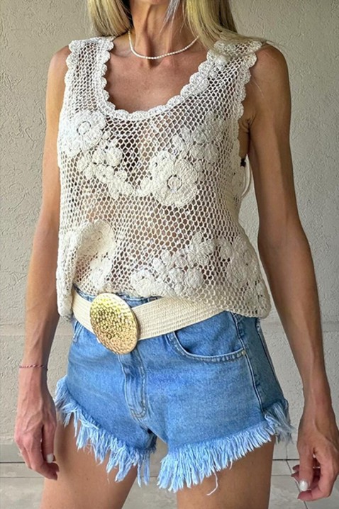 Atraktivan boho stilski top sa cvetnim motivima FLORINDANA, Boja: ecru, IVET.RS - Nova Kolekcija