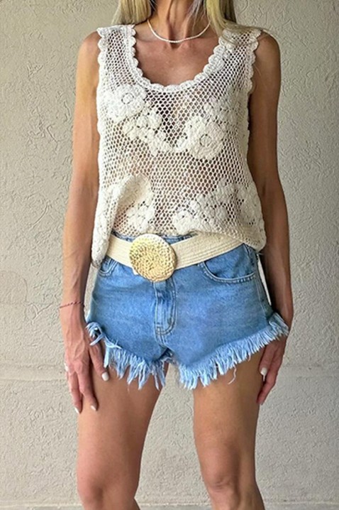 Atraktivan boho stilski top sa cvetnim motivima FLORINDANA, Boja: ecru, IVET.RS - Nova Kolekcija