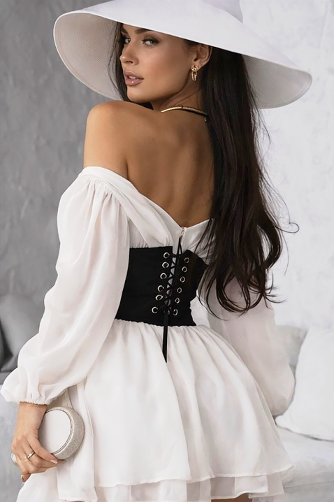 Kratka haljina sa korsetom spuštenim ramenima i prozračnim rukavima SOLZIRA, Boja: ecru, IVET.RS - Nova Kolekcija