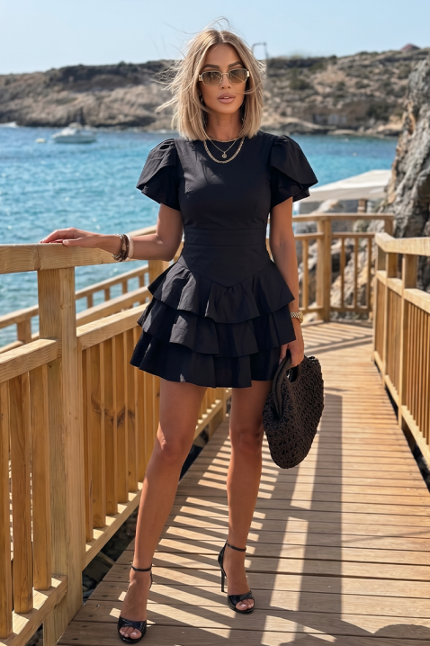 Kratka haljina sa definisanim strukom i volančićima ZOLVENA BLACK, Boja: crna, IVET.RS - Nova Kolekcija