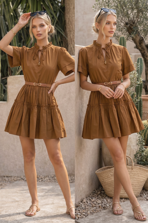 Kratka haljina sa efektnim volančićima AXIMENA BROWN, Boja: braon, IVET.RS - Nova Kolekcija