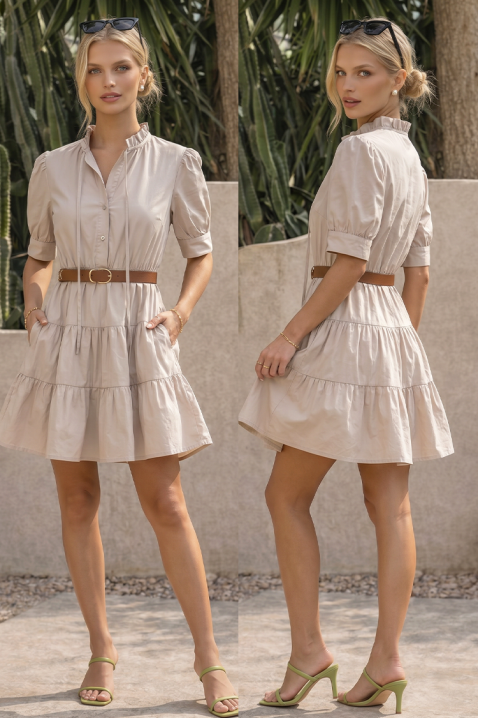 Kratka haljina sa efektnim volančićima AXIMENA BEIGE, Boja: bež, IVET.RS - Nova Kolekcija