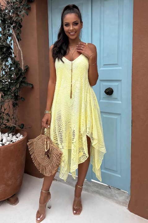 Lagana asimetrična haljina od fine čipke sa tankim bretelama u boho stilu DOREZIA YELLOW, Boja: žuta, IVET.RS - Nova Kolekcija