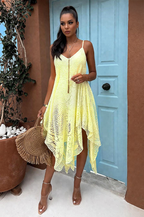 Lagana asimetrična haljina od fine čipke sa tankim bretelama u boho stilu DOREZIA YELLOW, Boja: žuta, IVET.RS - Nova Kolekcija