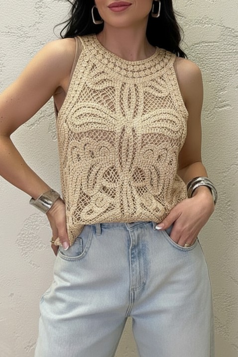 Top bez rukava sa cvetnim pletivom u boho stilu VAMZERA BEIGE, Boja: bež, IVET.RS - Nova Kolekcija