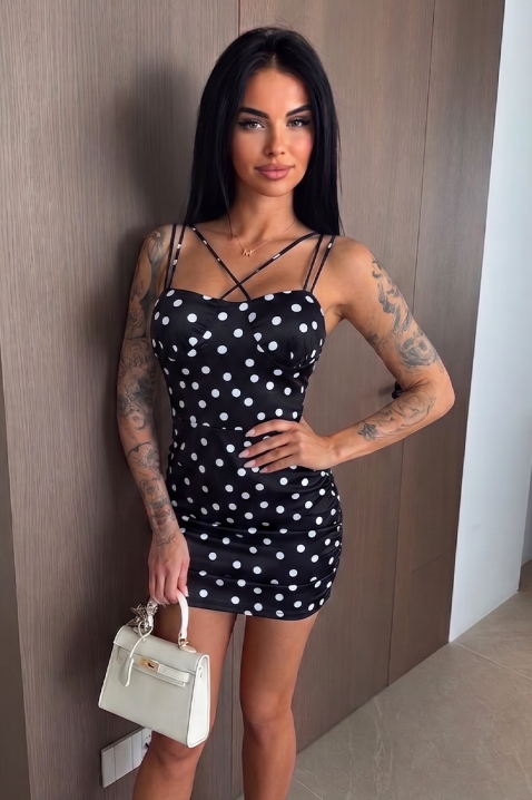 Ženska uska mini haljina sa tufnicama i modernim bretelama ZANMIRA BLACK, Boja: crna, IVET.RS - Nova Kolekcija