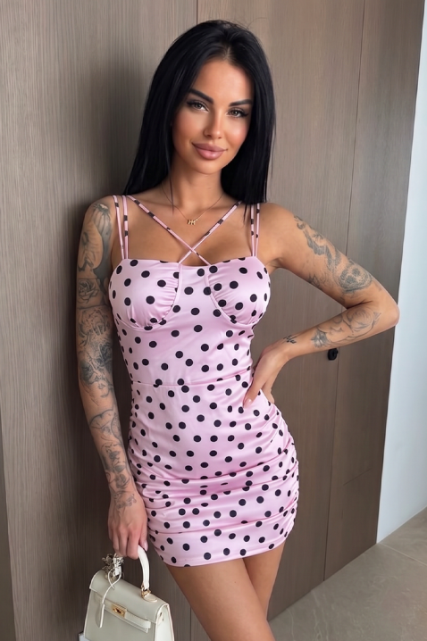 Ženska uska mini haljina sa tufnicama i modernim bretelama ZANMIRA PINK, Boja: roze, IVET.RS - Nova Kolekcija