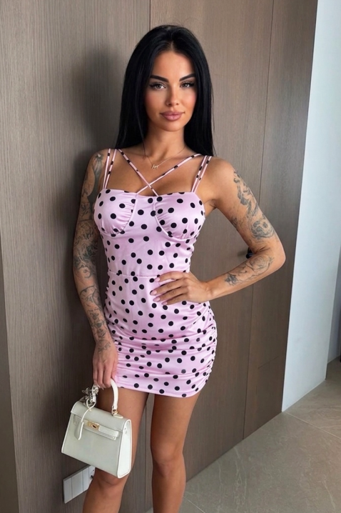 Ženska uska mini haljina sa tufnicama i modernim bretelama ZANMIRA PINK, Boja: roze, IVET.RS - Nova Kolekcija