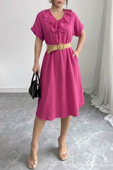 Lagana midi haljina sa volančićima i trendi kragnom VIREMORA FUCHSIA, Boja: ljubičasta, IVET.RS - Nova Kolekcija