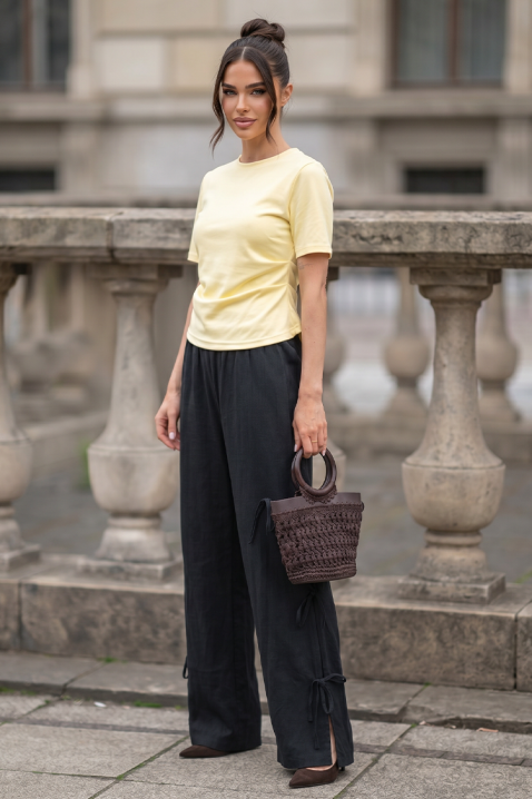 Ženske letnje pantalone sa atraktivnim vezicama LEORA BLACK, Boja: crna, IVET.RS - Nova Kolekcija