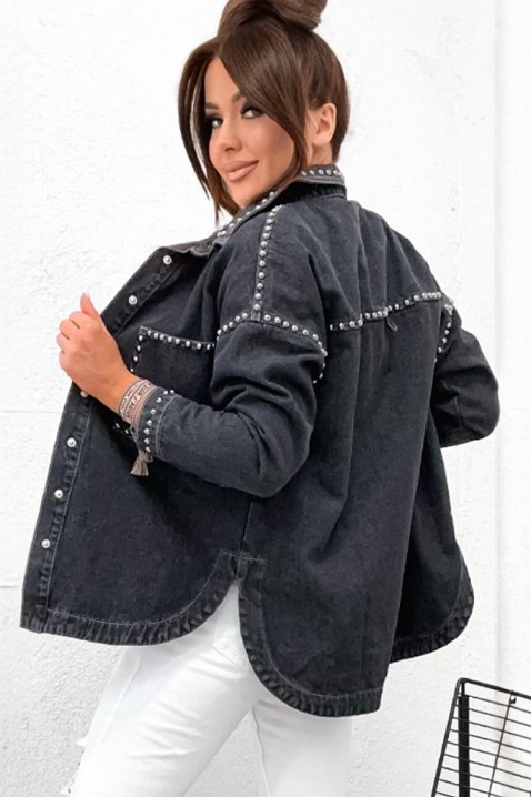 Ženska oversize teksas košulja sa rupicama za vezivanje SAFITRI BLACK, Boja: crna, IVET.RS - Nova Kolekcija