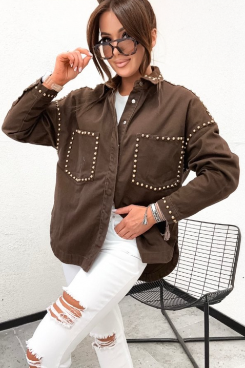 Ženska oversize teksas košulja sa rupicama za vezivanje SAFITRI BROWN, Boja: braon, IVET.RS - Nova Kolekcija