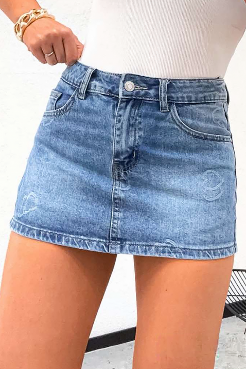 Teksas mini suknja - pantalone sa visokim strukom LOVIREA, Boja: teksas, IVET.RS - Nova Kolekcija