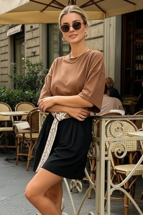 Ženski šorts visokog struka sa efektnim kaišem ARAMONZA BLACK, Boja: crna, IVET.RS - Nova Kolekcija