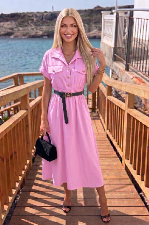 Letnja midi safari haljina sa dugmadima i kaišem SAFARINA PINK, Boja: roze, IVET.RS - Nova Kolekcija
