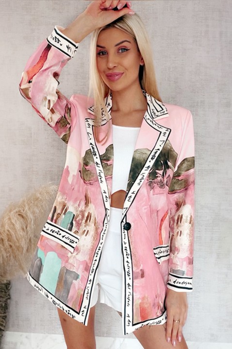 Ženski oversize sako sa šarenim umetničkim printom AFRISIMA PINK, Boja: višebojna, IVET.RS - Nova Kolekcija