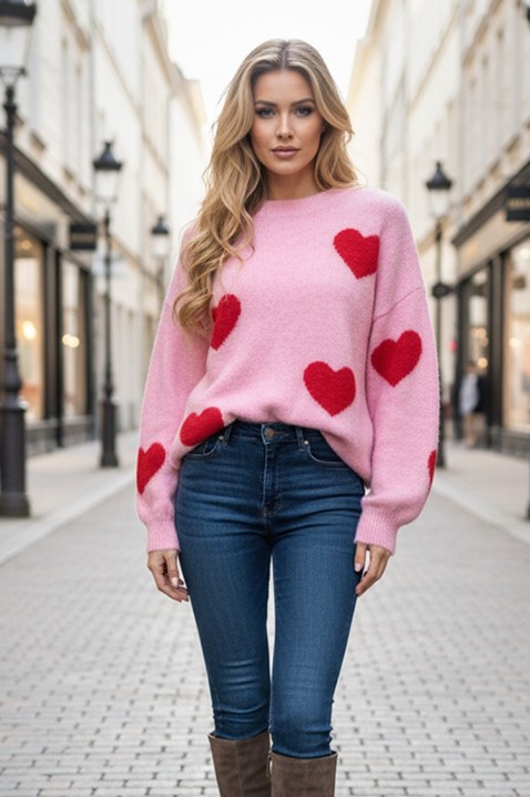 Ženski pleteni džemper sa srcima VILERIA PINK, Boja: roze, IVET.RS - Nova Kolekcija