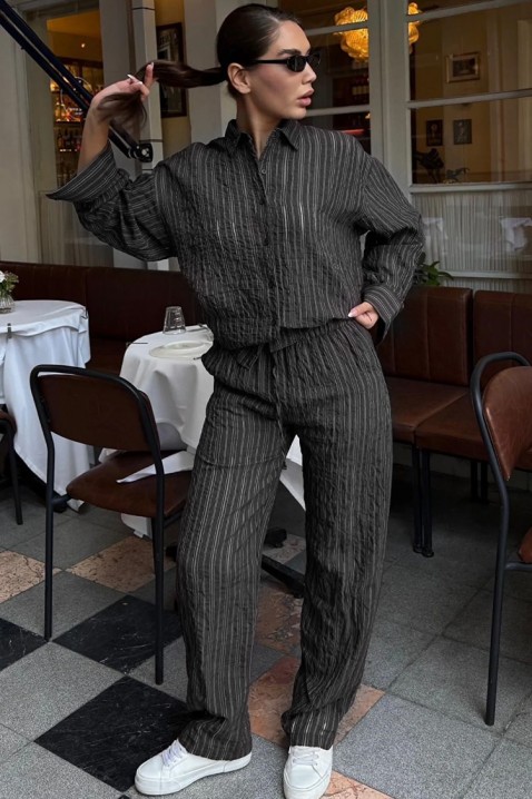 Ženski komplet košulja i široke prugaste pantalone VIRENA, Boja: crna, IVET.RS - Nova Kolekcija