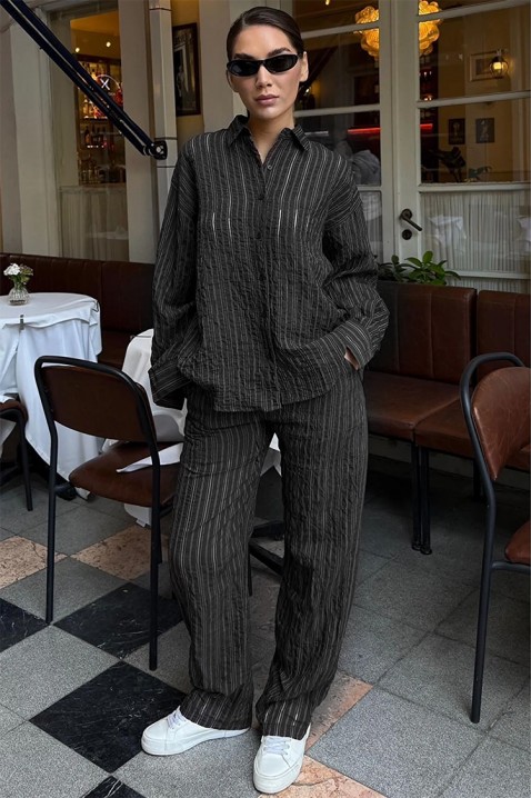 Ženski komplet košulja i široke prugaste pantalone VIRENA, Boja: crna, IVET.RS - Nova Kolekcija