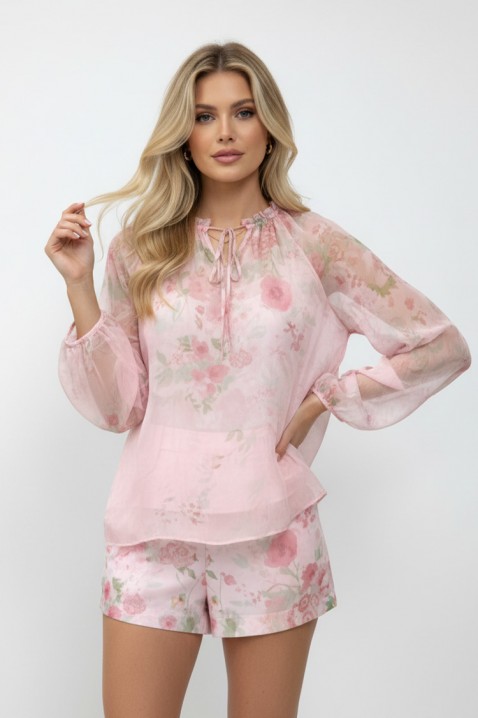 Ženski komplet bluza i šorts sa nežnim cvetnim printom LORIAVA PINK, Boja: roze, IVET.RS - Nova Kolekcija