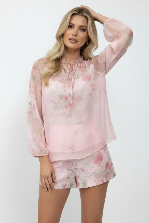 Ženski komplet bluza i šorts sa nežnim cvetnim printom LORIAVA PINK, Boja: roze, IVET.RS - Nova Kolekcija
