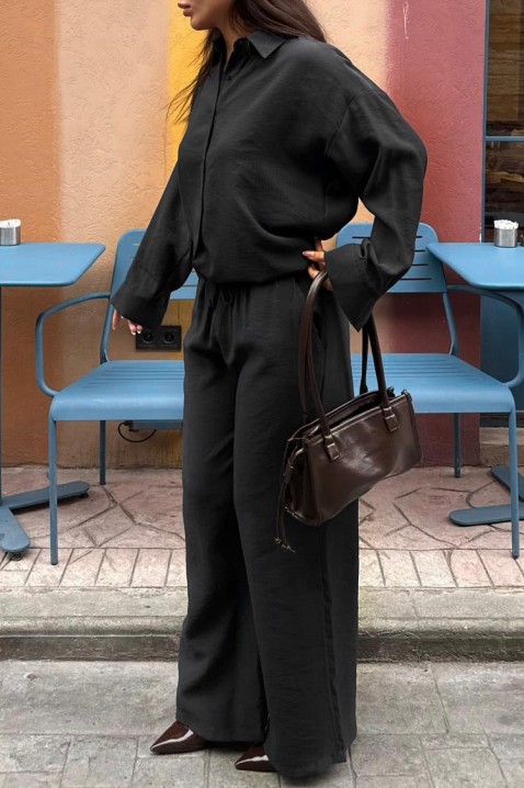 Ležeran ženski komplet široka košulja i pantalone KYLARELA BLACK, Boja: crna, IVET.RS - Nova Kolekcija
