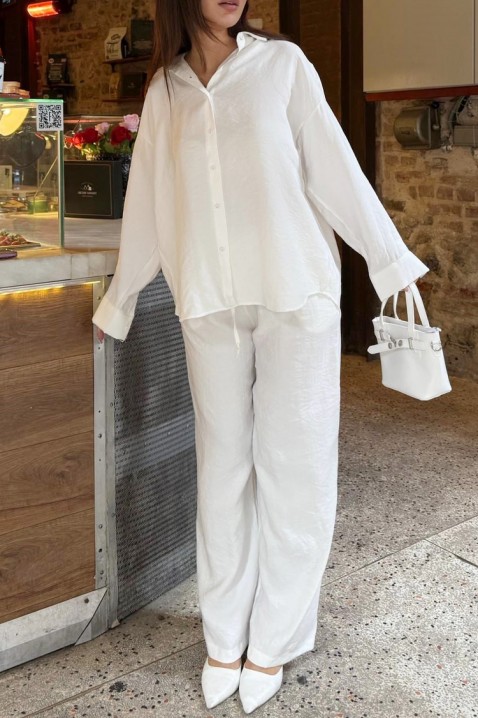 Ležeran ženski komplet široka košulja i pantalone KYLARELA WHITE, Boja: bela, IVET.RS - Nova Kolekcija