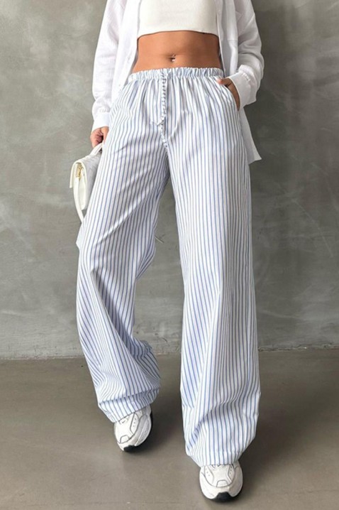 Ženske široke prugaste pantalone ležernog kroja NORAVELA, Boja: bela, IVET.RS - Nova Kolekcija