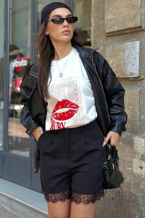 Elegantan ženski šorts sa čipkastim akcentom ZAFLORA BLACK, Boja: crna, IVET.RS - Nova Kolekcija