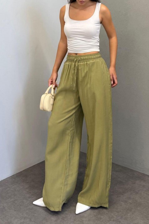 Lagane široke ženske pantalone sa elastičnim strukom LARENTIA KHAKI, Boja: kaki, IVET.RS - Nova Kolekcija