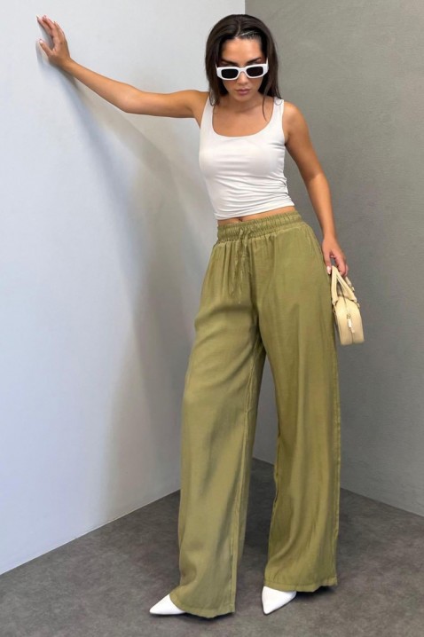 Lagane široke ženske pantalone sa elastičnim strukom LARENTIA KHAKI, Boja: kaki, IVET.RS - Nova Kolekcija