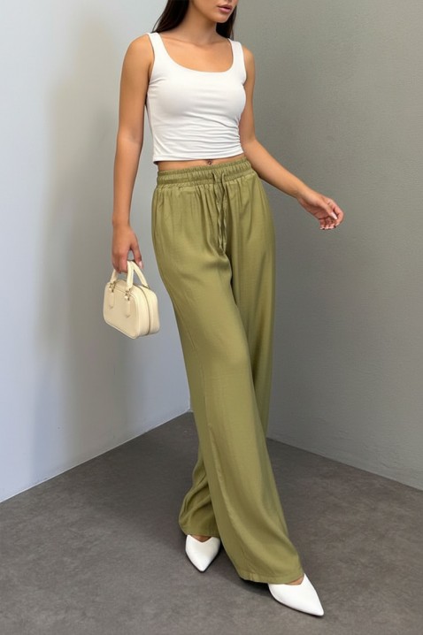Lagane široke ženske pantalone sa elastičnim strukom LARENTIA KHAKI, Boja: kaki, IVET.RS - Nova Kolekcija