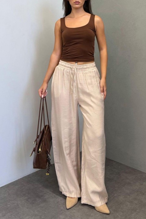 Lagane široke ženske pantalone sa elastičnim strukom LARENTIA BEIGE, Boja: bež, IVET.RS - Nova Kolekcija