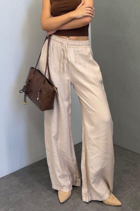 Lagane široke ženske pantalone sa elastičnim strukom LARENTIA BEIGE, Boja: bež, IVET.RS - Nova Kolekcija