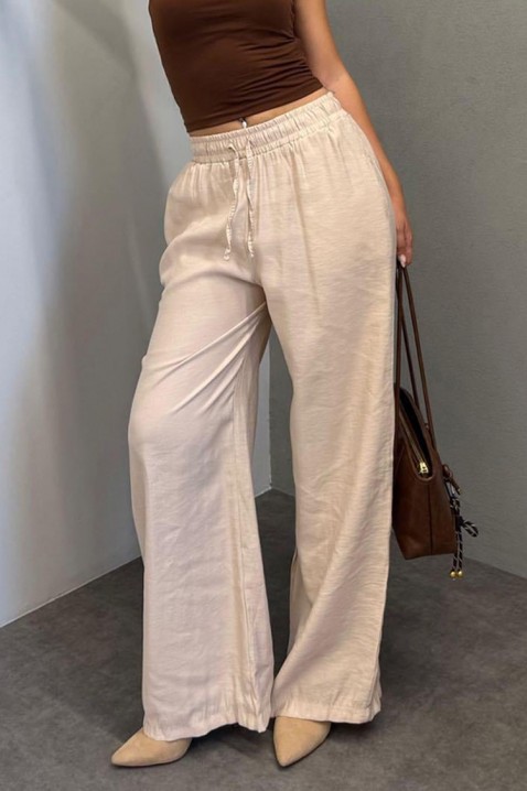 Lagane široke ženske pantalone sa elastičnim strukom LARENTIA BEIGE, Boja: bež, IVET.RS - Nova Kolekcija