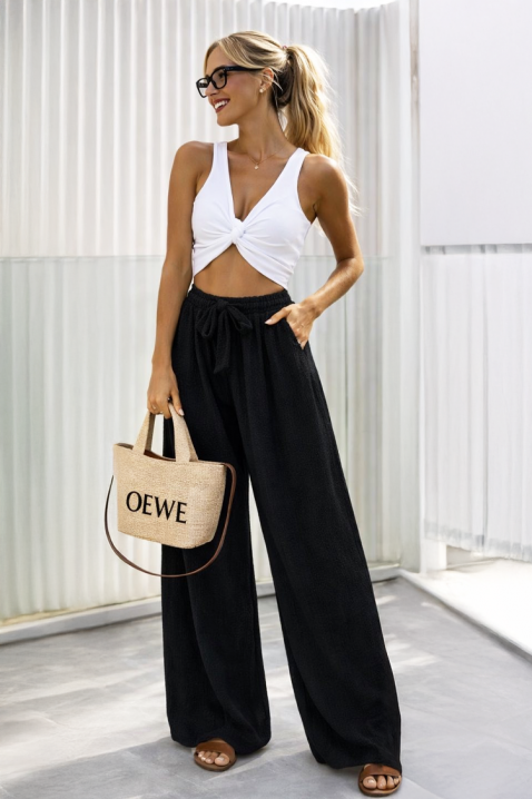 Široke ženske pantalone sa vezicom u struku SAMIRANA BLACK, Boja: crna, IVET.RS - Nova Kolekcija