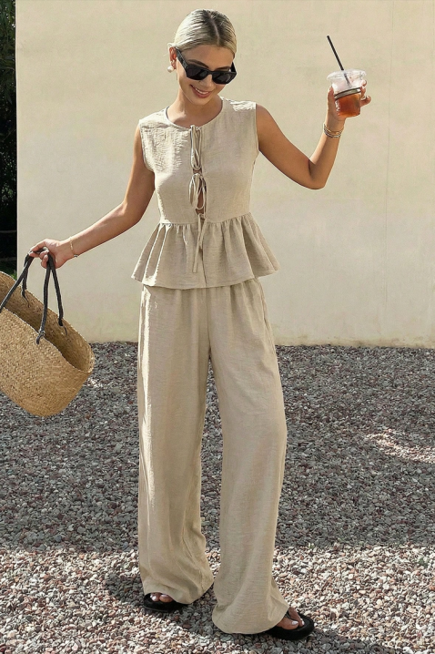 Ležeran ženski komplet široke pantalone i top NOVENTA BEIGE, Boja: bež, IVET.RS - Nova Kolekcija