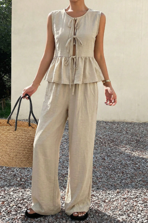 Ležeran ženski komplet široke pantalone i top NOVENTA BEIGE, Boja: bež, IVET.RS - Nova Kolekcija