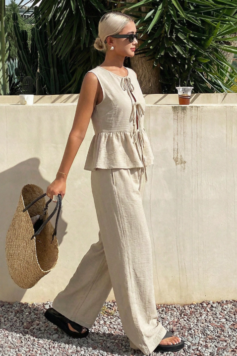Ležeran ženski komplet široke pantalone i top NOVENTA BEIGE, Boja: bež, IVET.RS - Nova Kolekcija