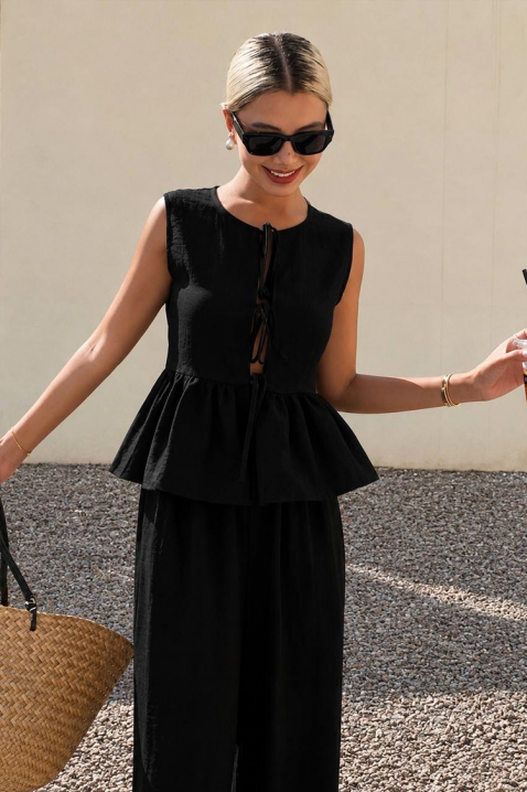 Ležeran ženski komplet široke pantalone i top NOVENTA BLACK, Boja: crna, IVET.RS - Nova Kolekcija